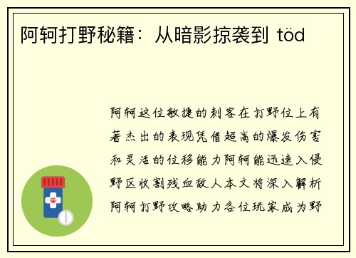 阿轲打野秘籍：从暗影掠袭到 töd의 폭발